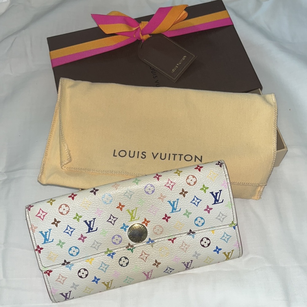 Lv White Multi Color Sarah Wallet (Murakami)